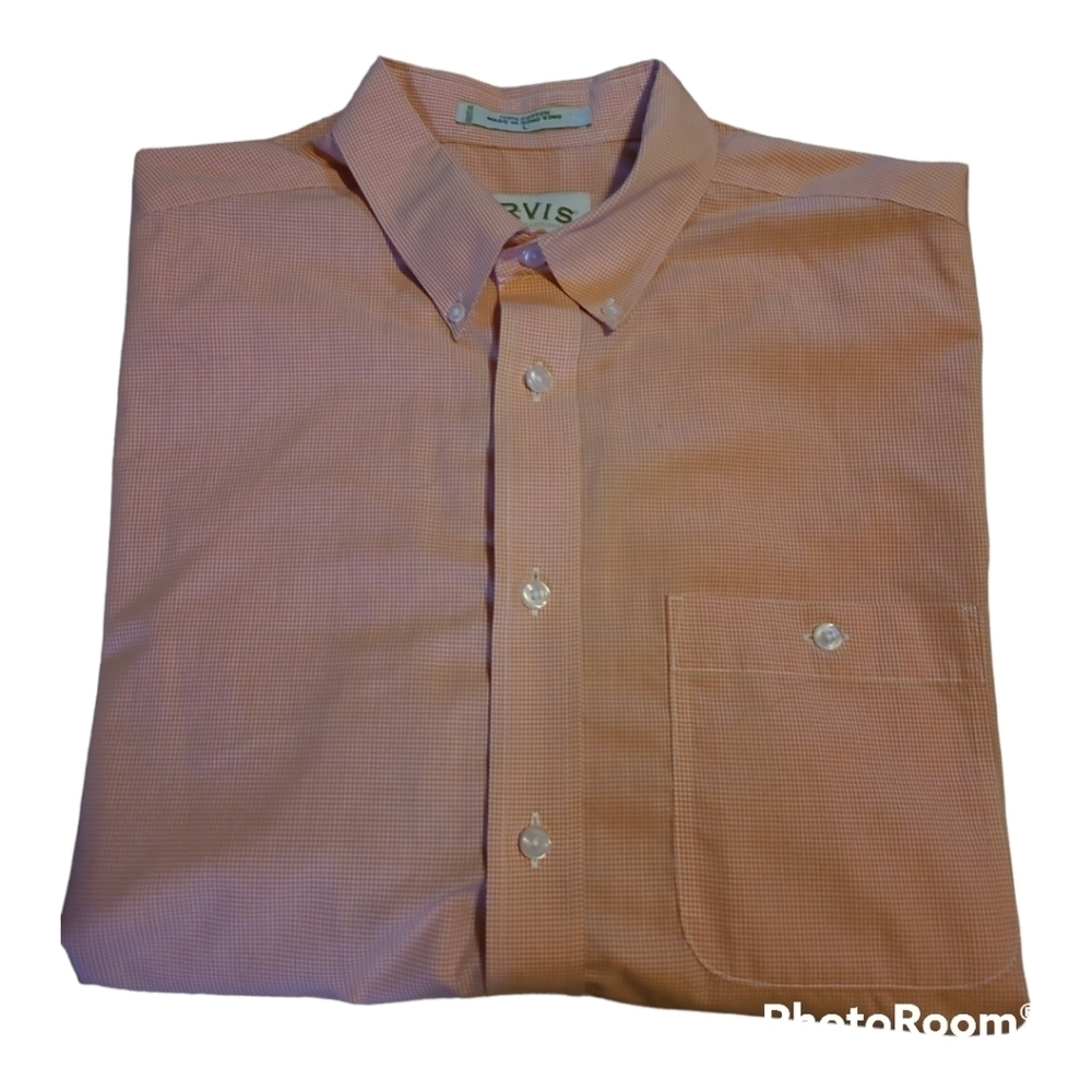 Orvis* 100% Cotton* Button Down Shirt* Orange/White* Sz L
